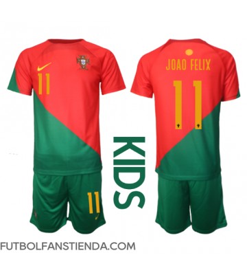 Portugal Joao Felix #11 Primera Equipación Niños Mundial 2022 Manga Corta (+ Pantalones cortos)